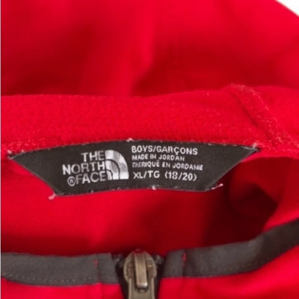 The North Face Kids Glacier fleece full-zip hooded jacket in red and grey